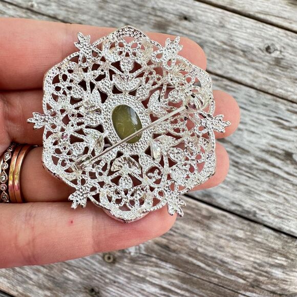 Vintage Jewelry Silver Tone Brooch with gray cabochon - Picture 2 of 2